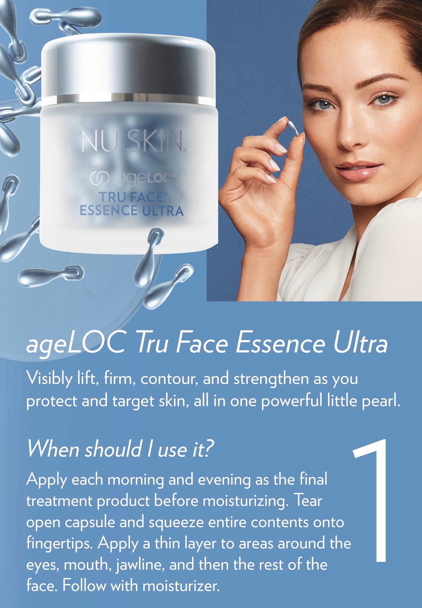 ageLOC® Tru Face® Essence UltraBuy ageLOC® Tru Face® Essence Ultra
* Discount will apply at checkout. 
Goodbye gravity, hello firmer, younger-looking skin. ageLOC Tru Face Essence Ultra is a firmiageLOC® Tru Face® Essence Ultra