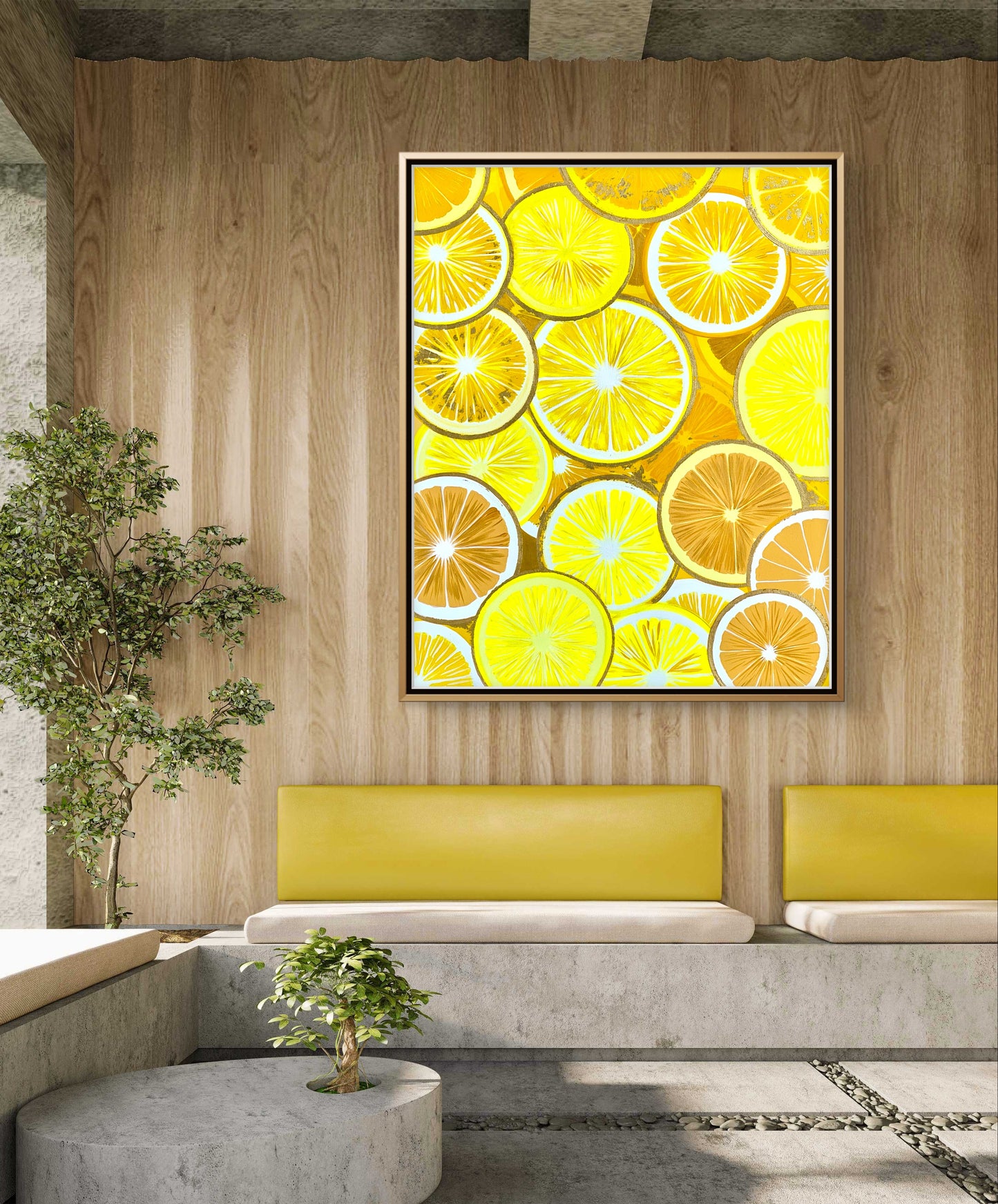 “Citrus Botanical” include frame – Mixed Media Artwork (80x100cm)