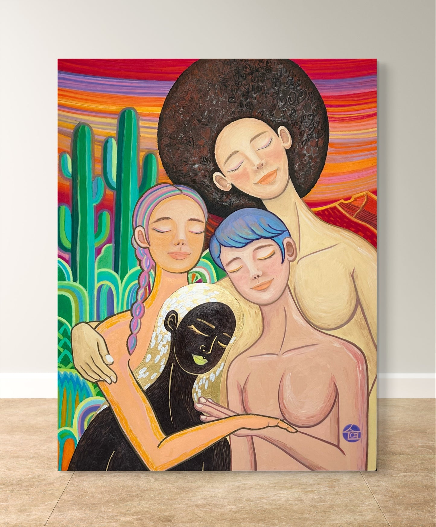 “Embrace” original oil, acrylic & oil pastels